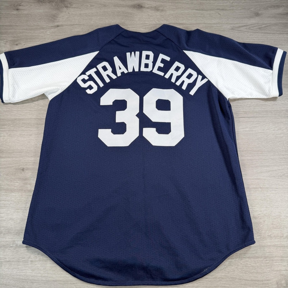 Vintage New York Yankees Jersey Darryl Strawberry Majestic Mens Large Blue MLB